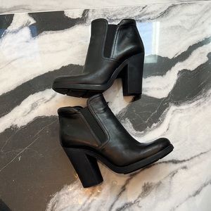 Prada black leather booties